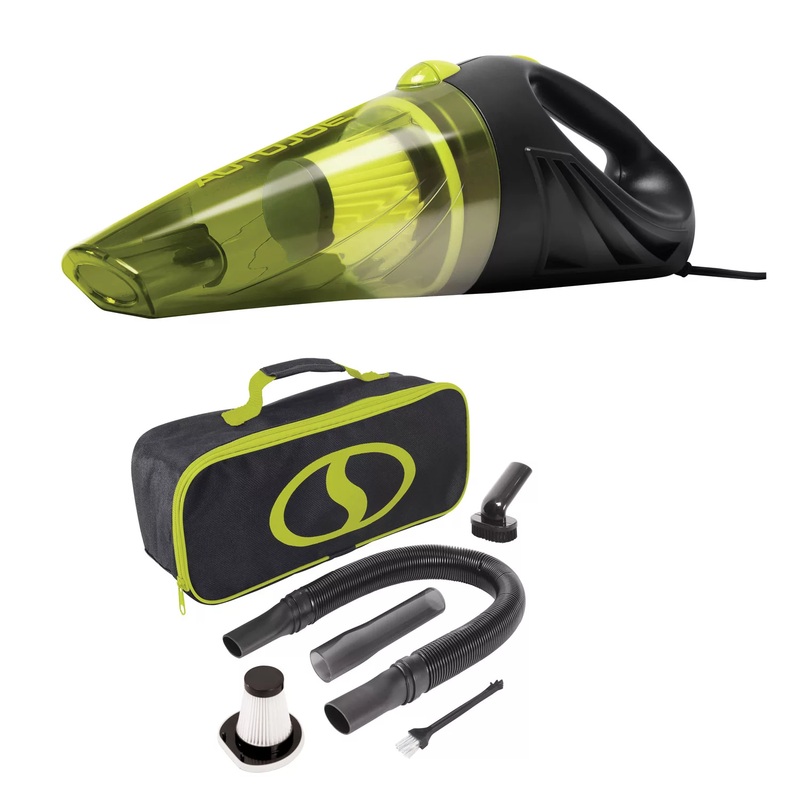 Auto Joe ATJ-V501 12-Volt Portable Car Vacuum Cleaner w/16-Foot Cable, Interior Auto Detailing Accessory Kit, HEPA Filter x2 and Storage Bag, Green